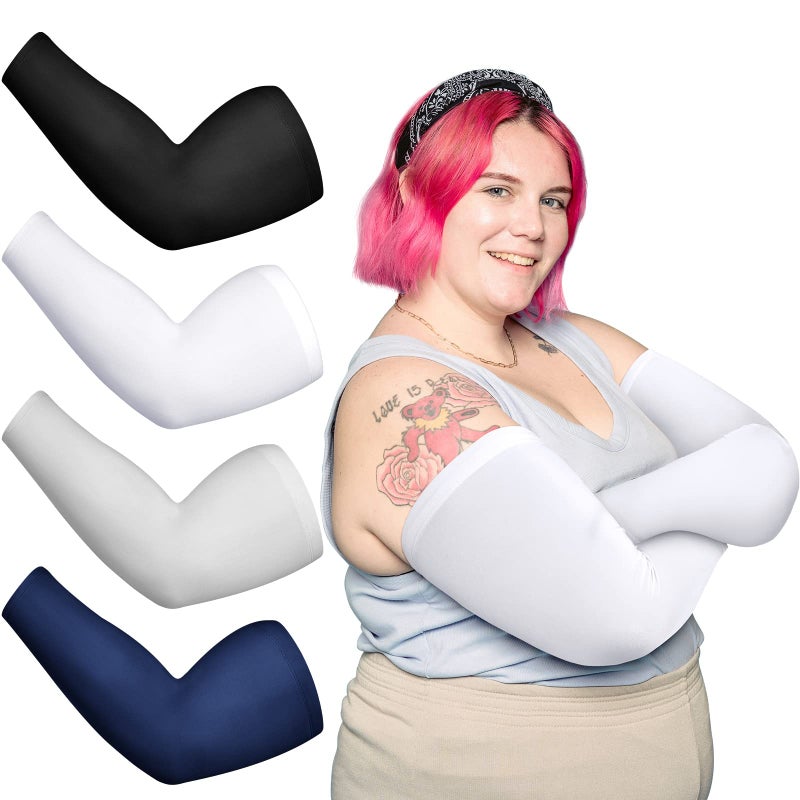 Chuarry 4 Pairs Plus Size Arm Sleeves for Women Men UV Sun Protection Cooling Ice Silk Arm Wraps for Flabby Arms(Cute Color) - Image 1
