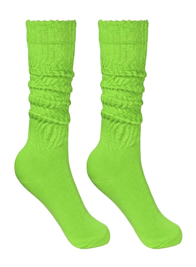 PPhtony Slouch Socks for Women Extra Long 80s 90s Neon Scrunch Knee High Socks for Party Sports (US, Alpha, One Size, Regular, Regular, Green) - Image 1