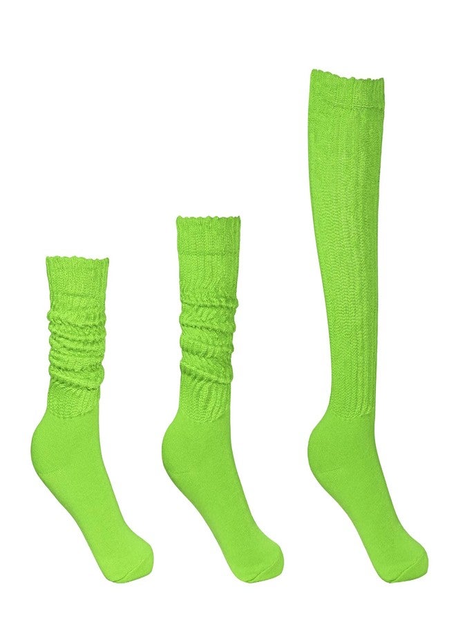PPhtony Slouch Socks for Women Extra Long 80s 90s Neon Scrunch Knee High Socks for Party Sports (US, Alpha, One Size, Regular, Regular, Green) - Image 3