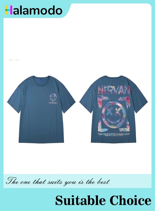 HALAMODO Men's Crew T-Shirts with Fashion Pattern Classic Everyday Soft T-Shirt Casual Loose Tee Summer Cotton T-Shirt Full-Cut Cotton Pocket Tee - Image 1