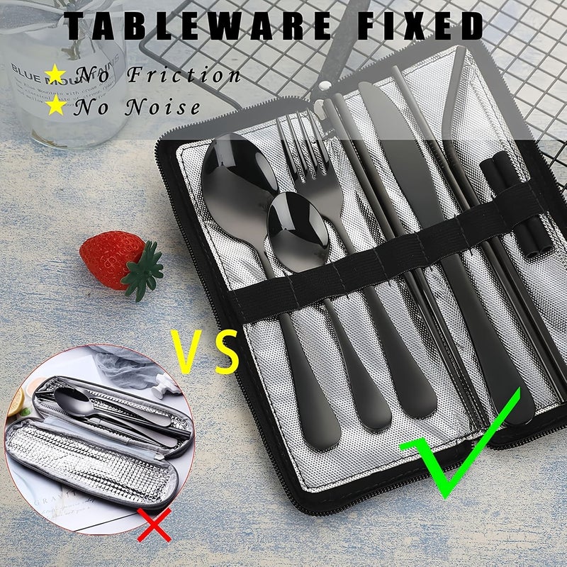 9 Piece Reusable Stainless Steel Camping Cutlery Set Portable Open Bag Travel Silverware For Outdoor Picnic Lunch Gatherings - Image 4