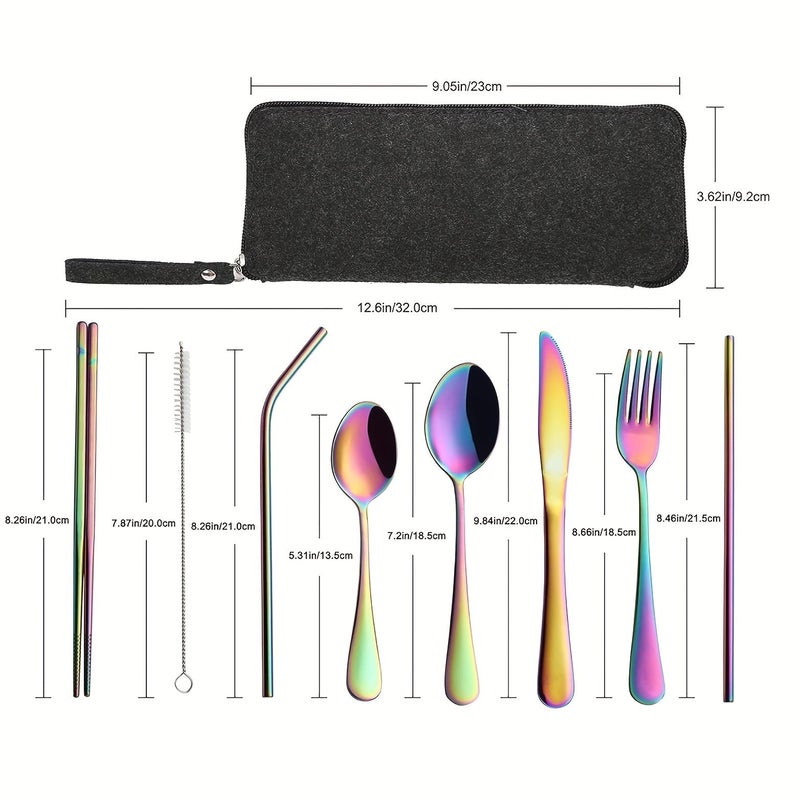 9 Piece Reusable Stainless Steel Camping Cutlery Set Portable Open Bag Travel Silverware For Outdoor Picnic Lunch Gatherings - Image 3