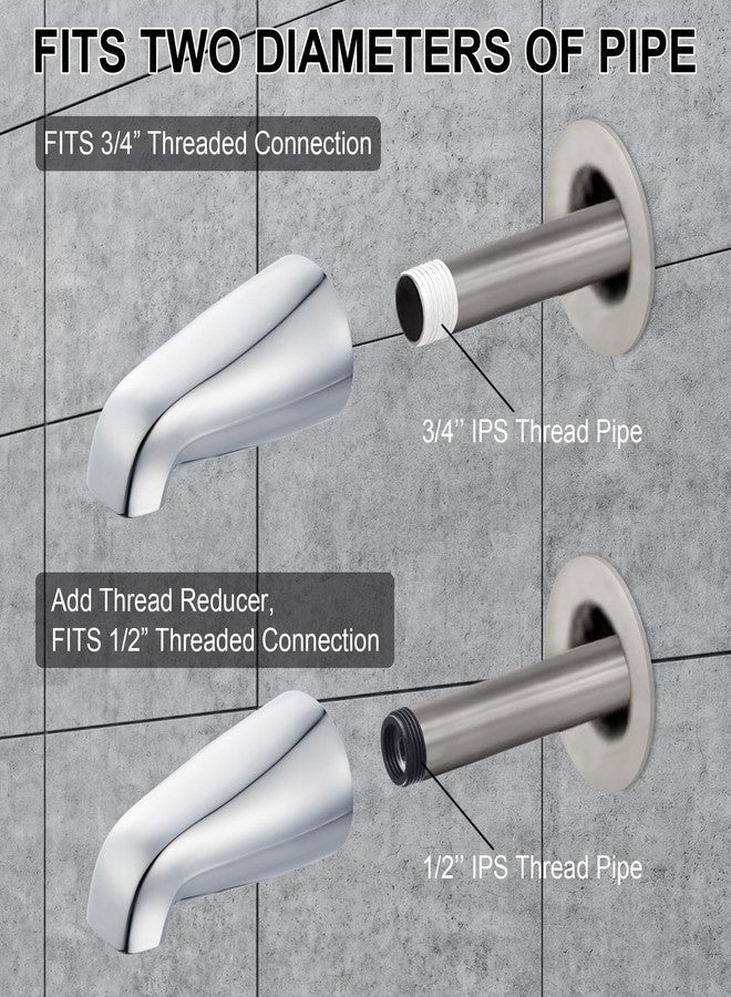 Dreyoo صنبور حوض استحمام عالمي من Dreyoo مع محول، صنبور حوض استحمام للحمام مقاس 5 بوصات بدون محول، مناسب لوصلات الخيط الداخلي IPS مقاس 1/2 بوصة و3/4 بوصة وعلامات تجارية لحنفيات الحوض/الدش (كروم) - Image 2