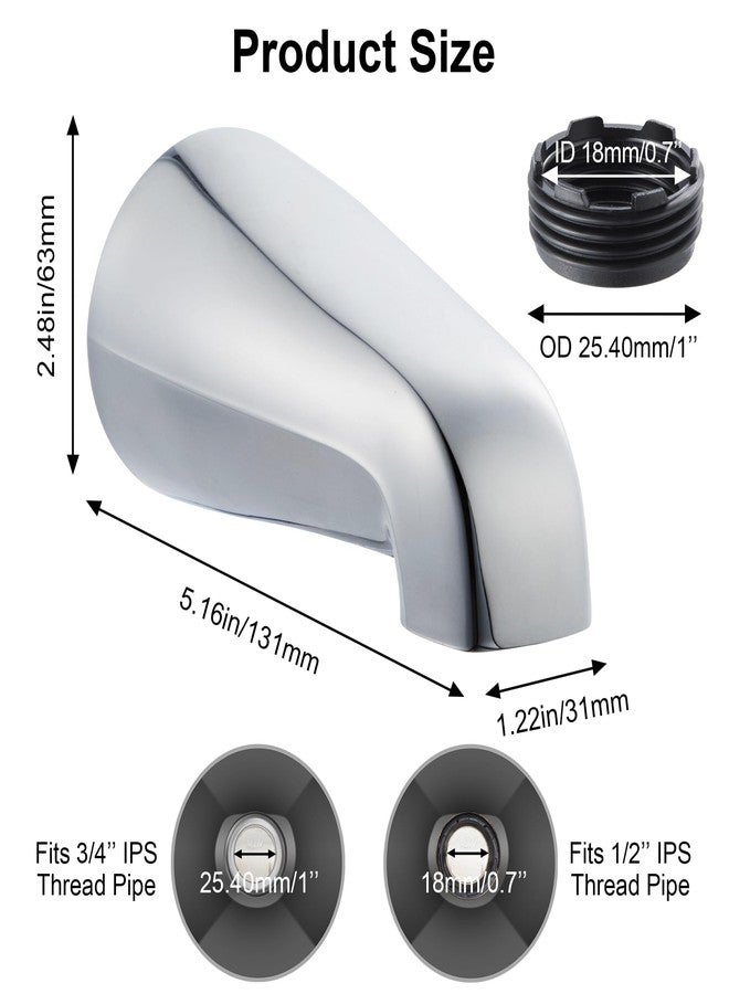 Dreyoo صنبور حوض استحمام عالمي من Dreyoo مع محول، صنبور حوض استحمام للحمام مقاس 5 بوصات بدون محول، مناسب لوصلات الخيط الداخلي IPS مقاس 1/2 بوصة و3/4 بوصة وعلامات تجارية لحنفيات الحوض/الدش (كروم) - Image 5