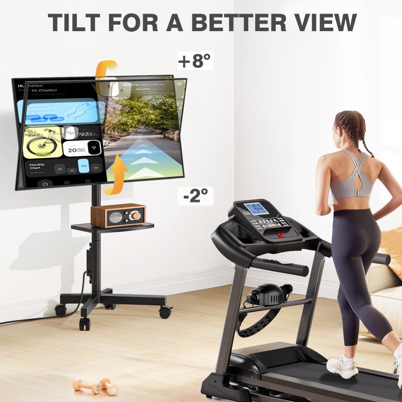 TVON Mobile TV Stand with Power Outlet, Tilt Rolling TV Cart for 23-65 Inch LCD LED OLED Flat Curved Screen TVs up to 88 lbs, Height Adjustment Portable TV Stand on Wheels, Max VESA 400x400mm - Image 2
