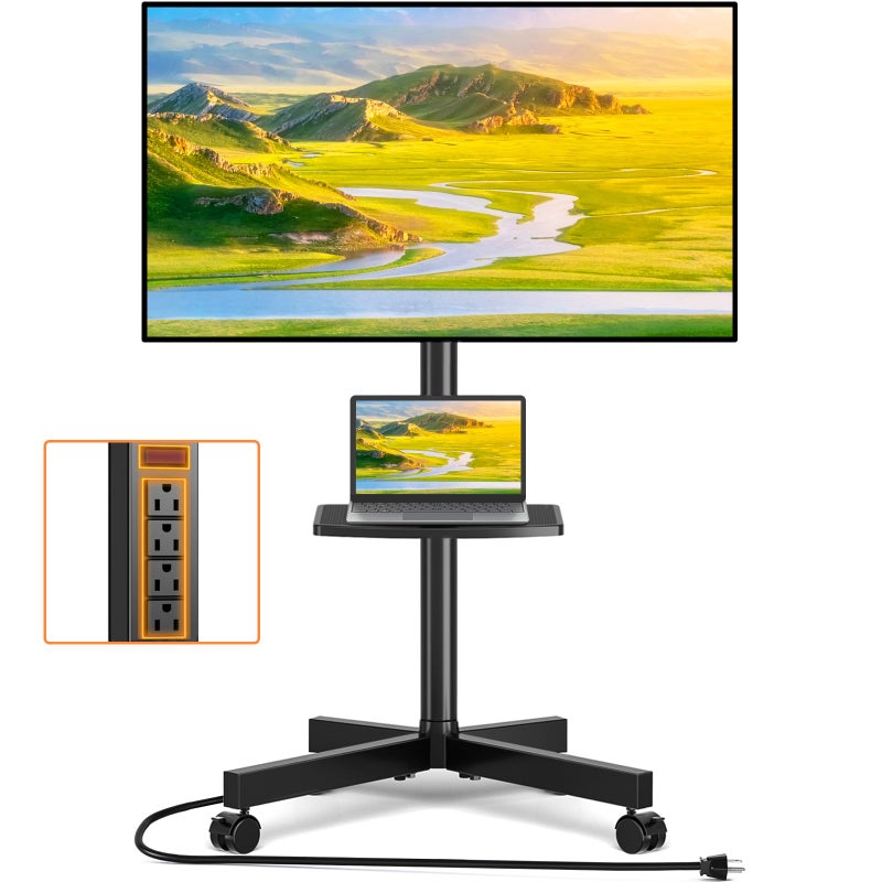 TVON Mobile TV Stand with Power Outlet, Tilt Rolling TV Cart for 23-65 Inch LCD LED OLED Flat Curved Screen TVs up to 88 lbs, Height Adjustment Portable TV Stand on Wheels, Max VESA 400x400mm - Image 1