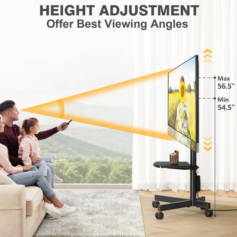 TVON Mobile TV Stand with Power Outlet, Tilt Rolling TV Cart for 23-65 Inch LCD LED OLED Flat Curved Screen TVs up to 88 lbs, Height Adjustment Portable TV Stand on Wheels, Max VESA 400x400mm - Image 4