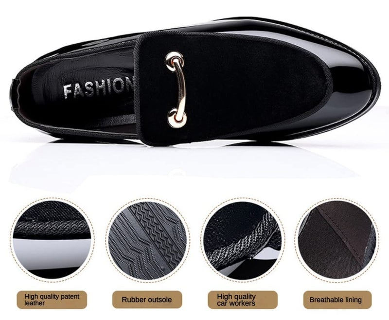 Fenlogft Men's Velvet Patent Leather Slip-on Dress Shoes Business and Parties Formal Events Smoking Slippers Loafers (Velvet Black,9.5) - Image 5