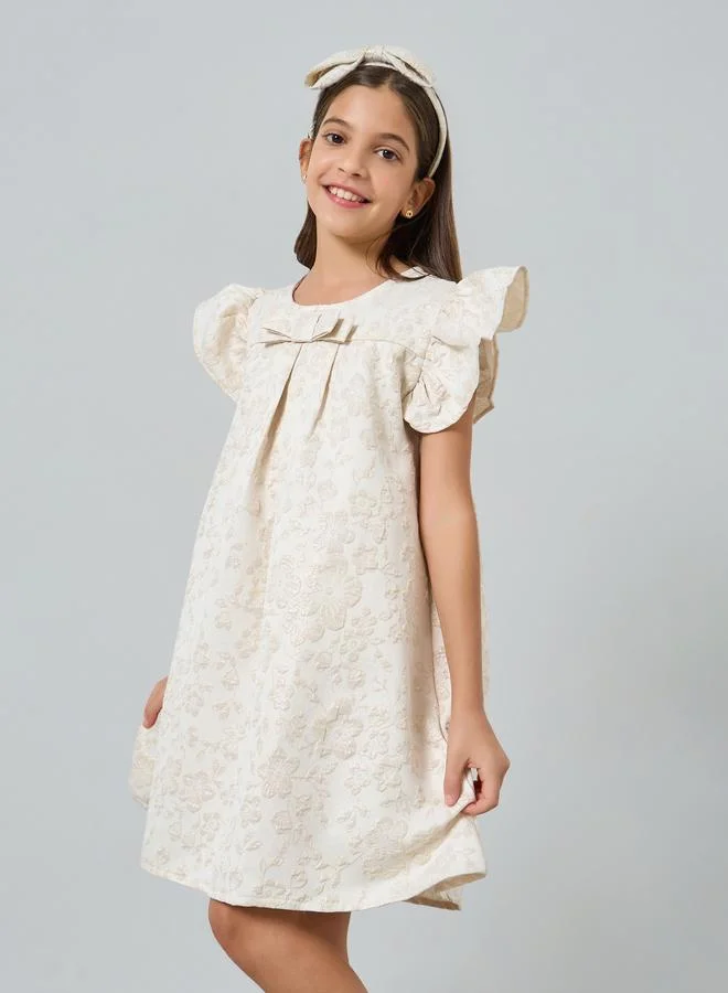 ستايلي فستان جاكار بأكمام مكشكشة