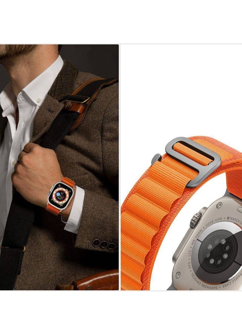 ELTRAZONE Apple Watch Alpine Loop Band 49mm/45mm/44mm/42m Nylon Woven Sport Strap Compatible with iWatch Series 8/Ultra/7/SE/6/5/4/3/2/1 Orange/Black - Image 4