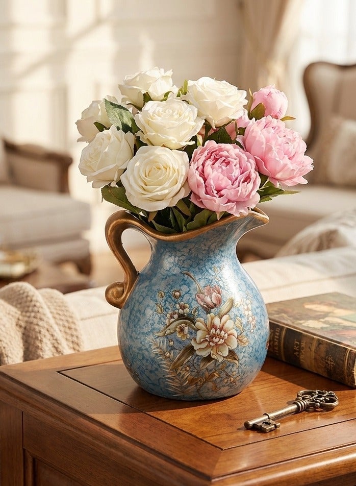 Vintage Ceramic Flower Vase with Gold Rim – Waterproof European Floral Decor for Living Room, Table, or Fresh Flowers - Image 1