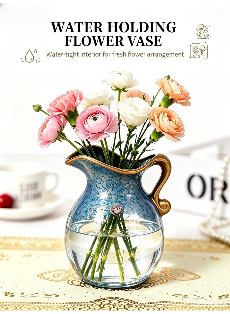 Vintage Ceramic Flower Vase with Gold Rim – Waterproof European Floral Decor for Living Room, Table, or Fresh Flowers - Image 5