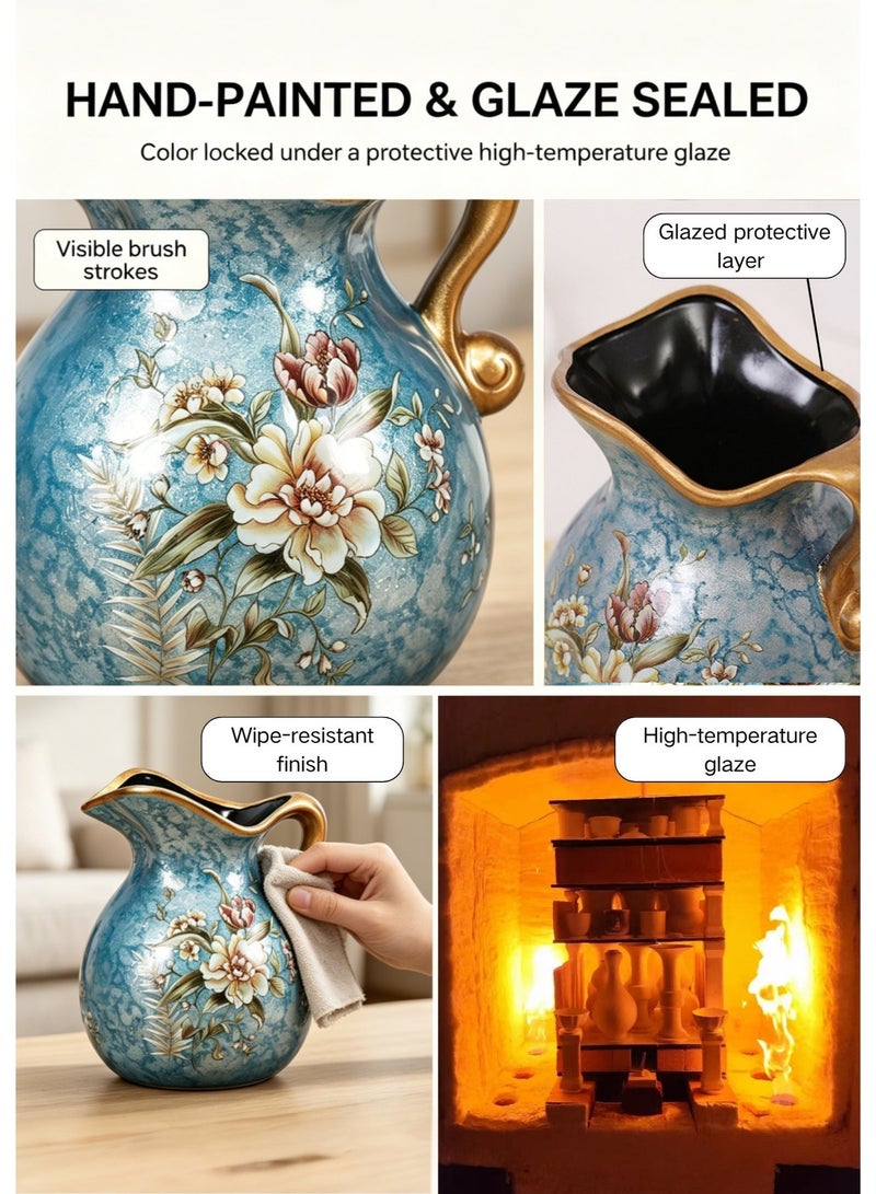 Vintage Ceramic Flower Vase with Gold Rim – Waterproof European Floral Decor for Living Room, Table, or Fresh Flowers - Image 4