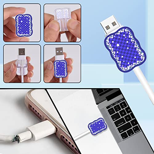 CameCosy Cute Flower Phone Charger Cable Protector for Samsung Android USB Charger Wave ShapeColorful Checkered Pattern 4 PCS USB Cable ProtectorsPhone Cord Protector for Women GirlsUSB Charger Saver - Image 3