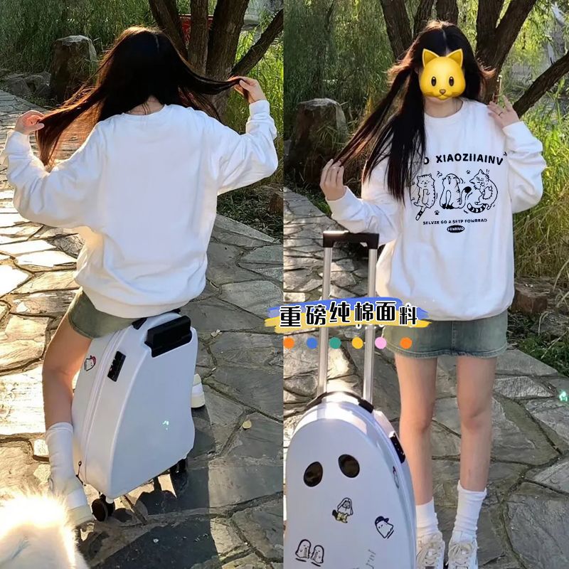 Fleece-Lined Thickened Pure Cotton Korean Style Kitten Simple All-Match Loose Laid-Back Style Ins Men'S Hooded Sweat For Men And Women - Image 5