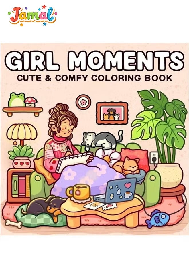 Jamal Girl Moments: A  Coloring Book for Adults & Teens - Cute & Cozy Daily Activities,  (Cozy Spaces Collection) - Image 1