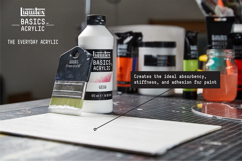 Liquitex BASICS Gesso Surface Prep Medium, 473ml (16-oz) Bottle, White - Image 3