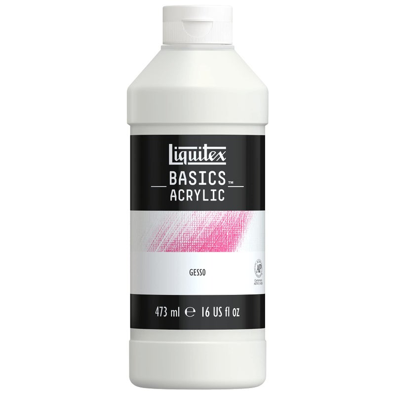 Liquitex BASICS Gesso Surface Prep Medium, 473ml (16-oz) Bottle, White - Image 1