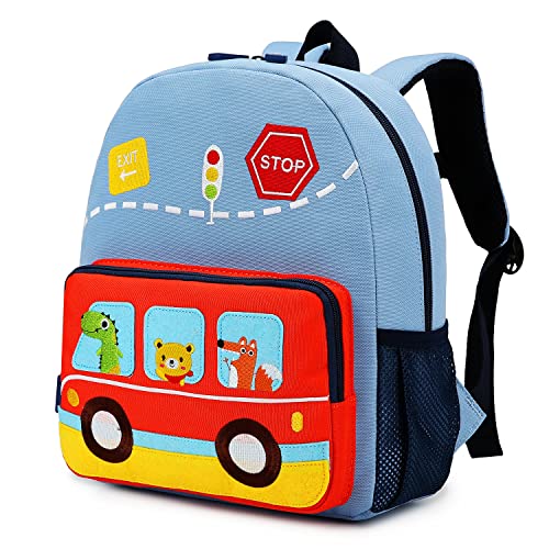 willikiva Car Dinosaur Kids Toddler Backpack for Boys and Girls Children Waterproof Preschool Bag(Blue Music Party) - Image 1