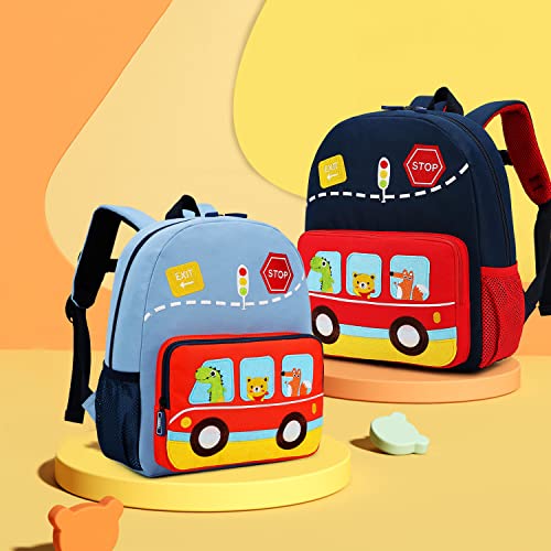 willikiva Car Dinosaur Kids Toddler Backpack for Boys and Girls Children Waterproof Preschool Bag(Blue Music Party) - Image 2