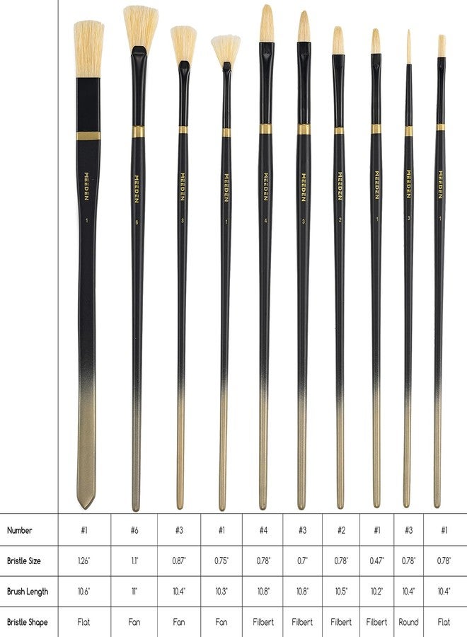 MEEDEN Oil Paint Brush Set: 10 Pcs Hog Bristle Paint Brushes with Wood Long Handle - Artist Paint Brush Set for Adults Beginners - Perfect for Oil Acrylic Canvas Painting - Image 2