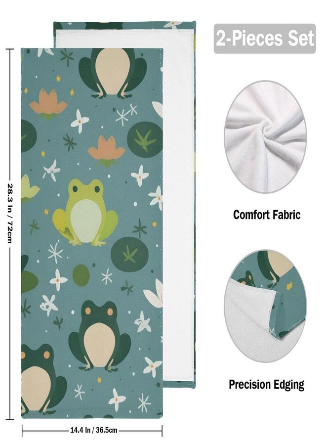 WELLDAY Cute Frogs Hand Towels Set of 2 Ultra Soft Face Towel Hand Cloth Absorbent Fingertip Bath Towels for Bathroom Hotel, Gym and Spa 28" X 14" - Image 2