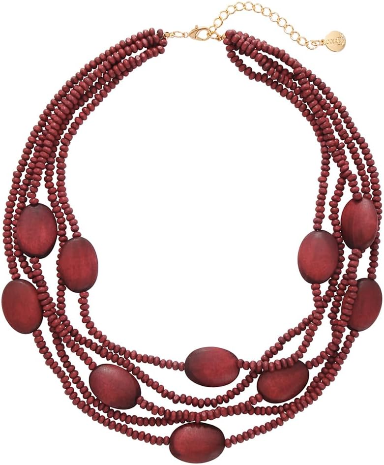 Coiris Multi Color 5 Layers Wood Beads Strand Statement Necklace for Women Chunky Collar (N0019) - Image 1