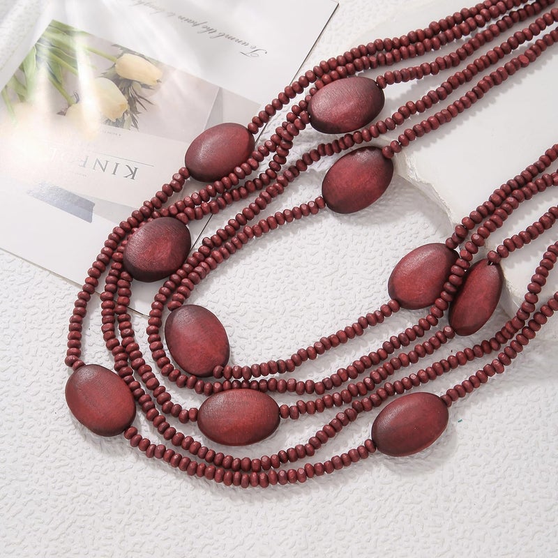 Coiris Multi Color 5 Layers Wood Beads Strand Statement Necklace for Women Chunky Collar (N0019) - Image 4