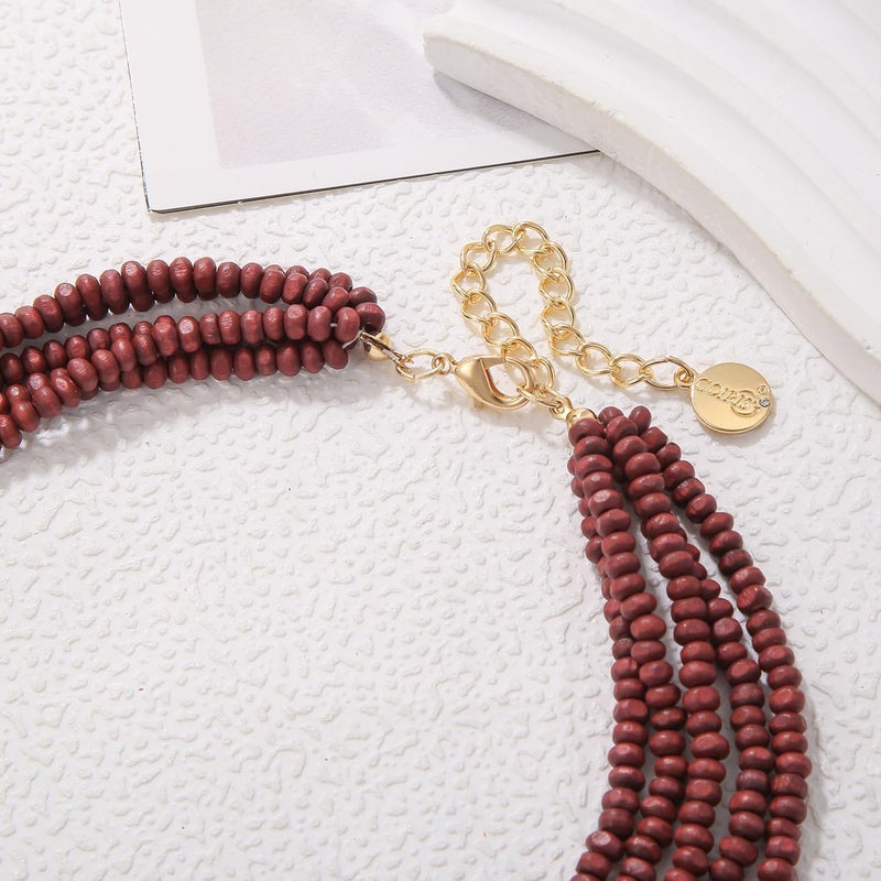 Coiris Multi Color 5 Layers Wood Beads Strand Statement Necklace for Women Chunky Collar (N0019) - Image 5