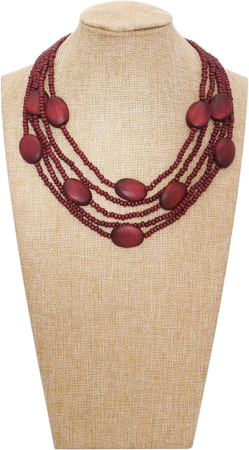 Coiris Multi Color 5 Layers Wood Beads Strand Statement Necklace for Women Chunky Collar (N0019) - Image 2