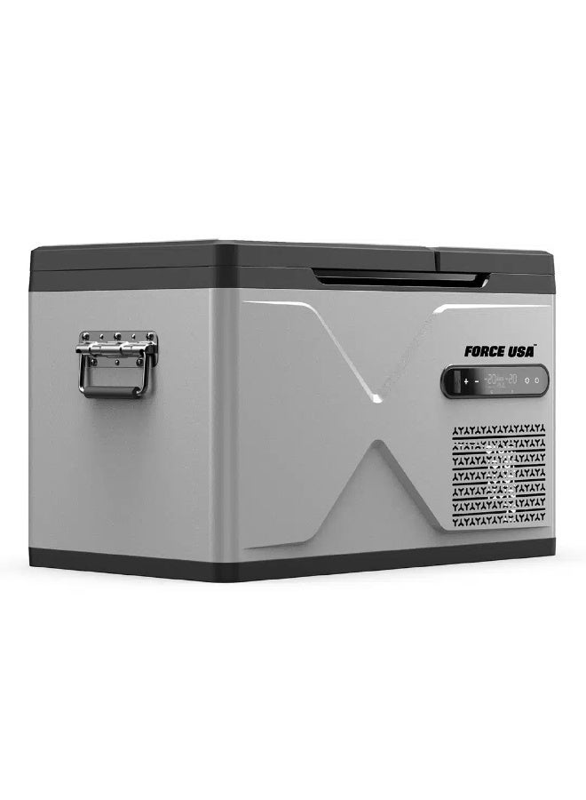 FORCE USA Glacier Portable 30L Car Fridge Freezer | Dual Compartment | -18°C to 20°C | Metal Body | 55W Low Power | DC & AC Compatible | Portable Camping & Travel Refrigerator | Grey - Image 1