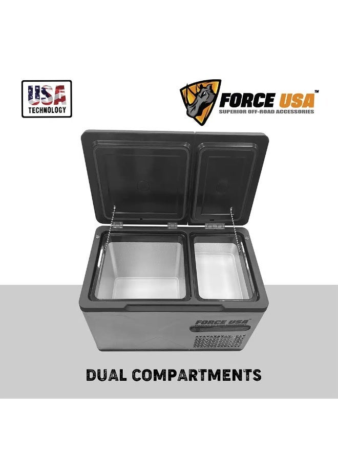 FORCE USA Glacier Portable 30L Car Fridge Freezer | Dual Compartment | -18°C to 20°C | Metal Body | 55W Low Power | DC & AC Compatible | Portable Camping & Travel Refrigerator | Grey - Image 5