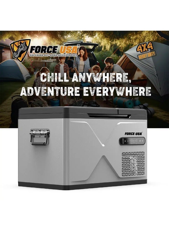 FORCE USA Glacier Portable 30L Car Fridge Freezer | Dual Compartment | -18°C to 20°C | Metal Body | 55W Low Power | DC & AC Compatible | Portable Camping & Travel Refrigerator | Grey - Image 4