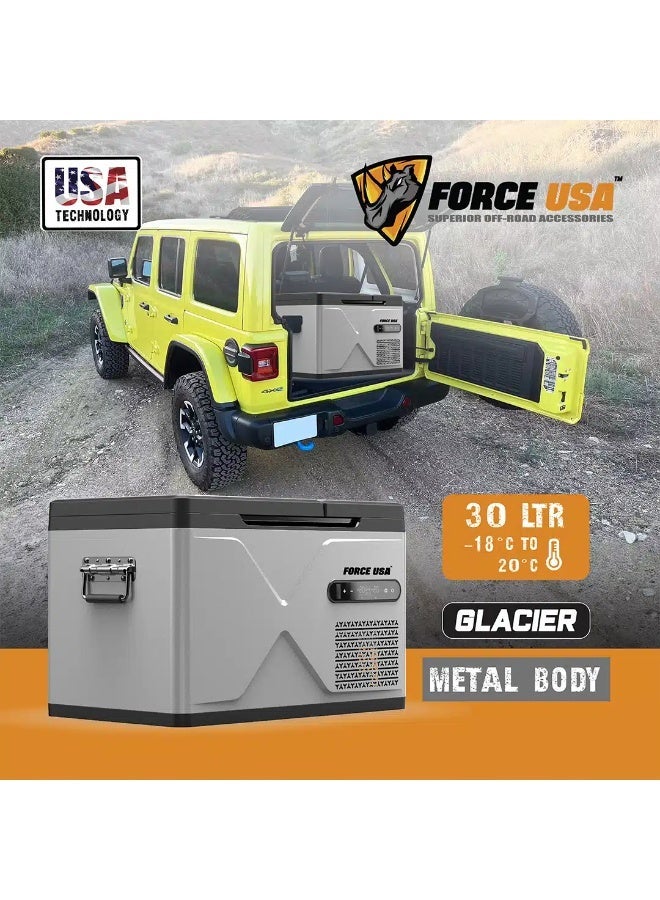 FORCE USA Glacier Portable 30L Car Fridge Freezer | Dual Compartment | -18°C to 20°C | Metal Body | 55W Low Power | DC & AC Compatible | Portable Camping & Travel Refrigerator | Grey - Image 3