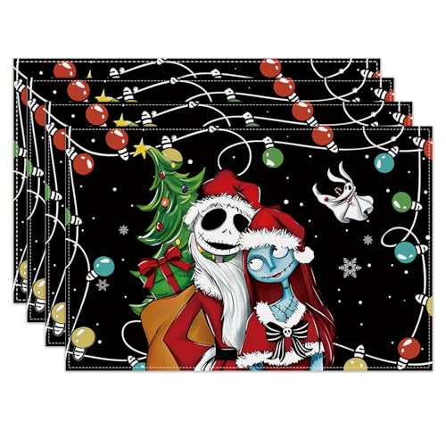 Linen Christmas Placemats Set of 4 Xmas Winter Holiday Table Mats for Home Kitchen Dining Room Decorations
