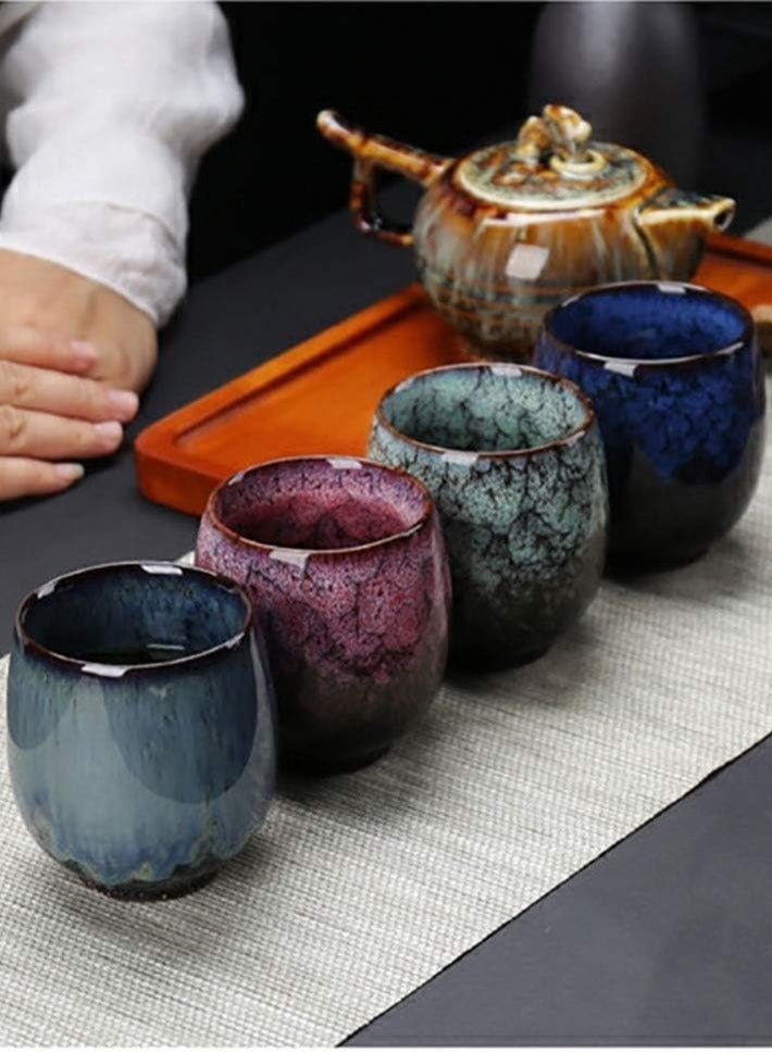 Joshberg 4 Piece Ceramic Teacup Double Walled Espresso Coffee Cup Porcelain Tea Cup Set,175 ml,4 Colors - Image 3