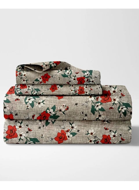 Flat Bed Sheet Set Rose Red - High Quality Microfiber 200GSM Light Weight - Everyday Use Bed Sheet Printed Sizes Queen