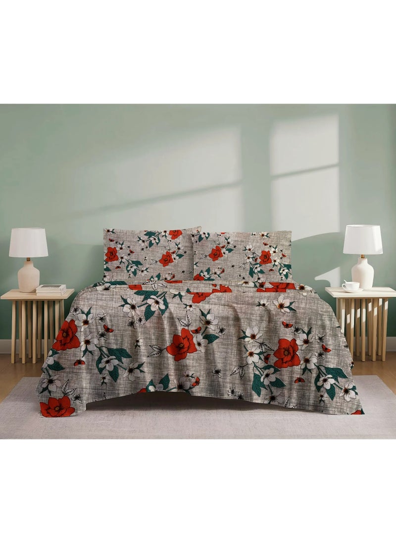 Linen Thread Flat Bed Sheet Set Rose Red - High Quality Microfiber 200GSM Light Weight - Everyday Use Bed Sheet Printed Sizes Queen  - Image 2