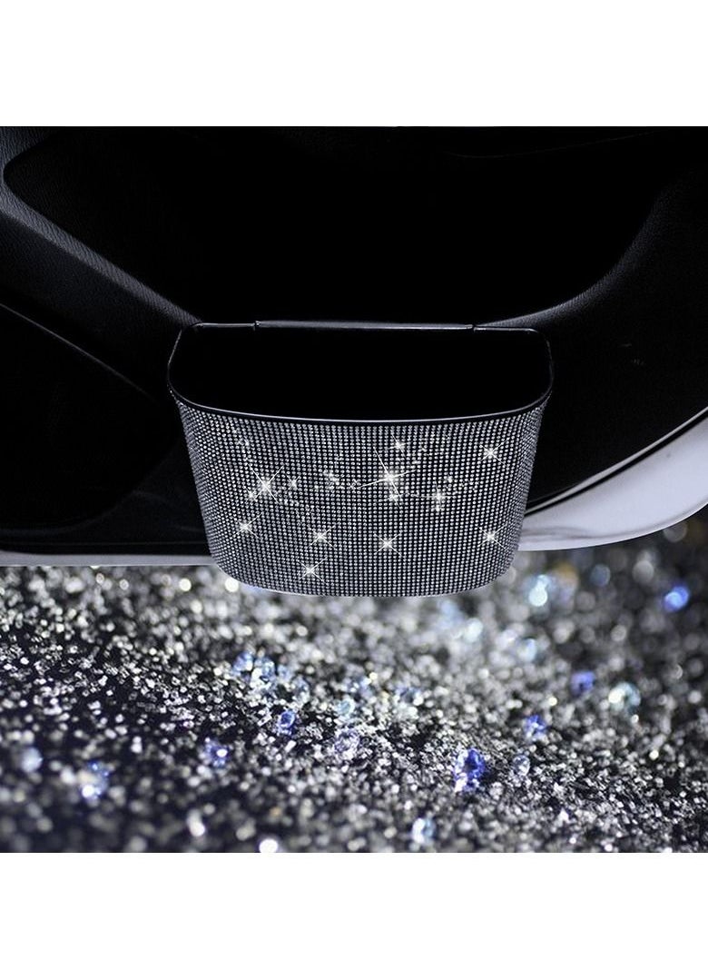 Excefore Car Trash Can, Hanging Wastebasket with Sparkling Rhinestones,  for Desk Car small-trash Portable Mini Dustbin, Vehicle Litter Storage Accessories, Office Kitchen Home  - Image 3