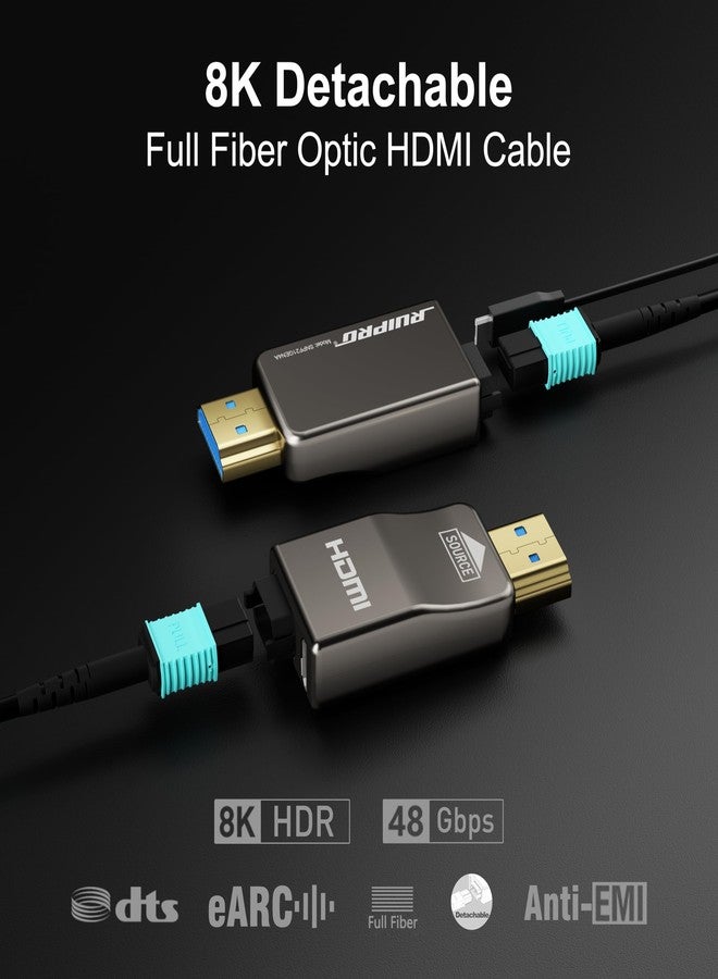 RUIPRO 8K Detachable Pure Fiber Optic Armored HDMI 2.1 Cable 3FT, Ultra High Speed 48Gbps, Support 8K@60Hz 4K@120Hz, Dynamic HDR, eARC, Compatible with PS5/Xbox/HDTV/Blu-ray/Monitor/Projector - Image 2