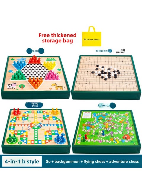 Flying Chess Gobang Chess Children's Puzzle Chess Checkers Elementary School Student Multi-function Game Board Toy Chess-Color:Four In One B