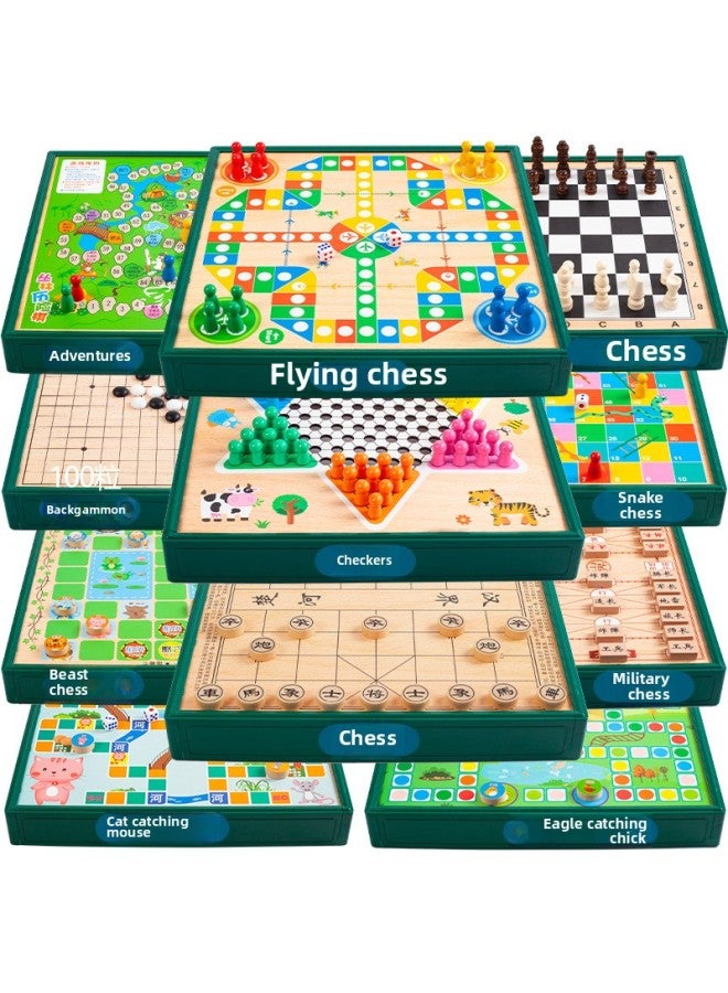 Flying Chess Gobang Chess Children's Puzzle Chess Checkers Elementary School Student Multi-function Game Board Toy Chess-Color:Four In One B