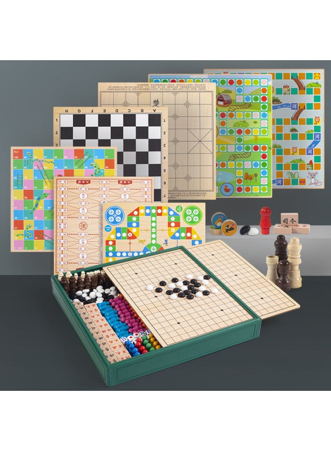 Flying Chess Gobang Chess Children's Puzzle Chess Checkers Elementary School Student Multi-function Game Board Toy Chess-Color:Four In One B