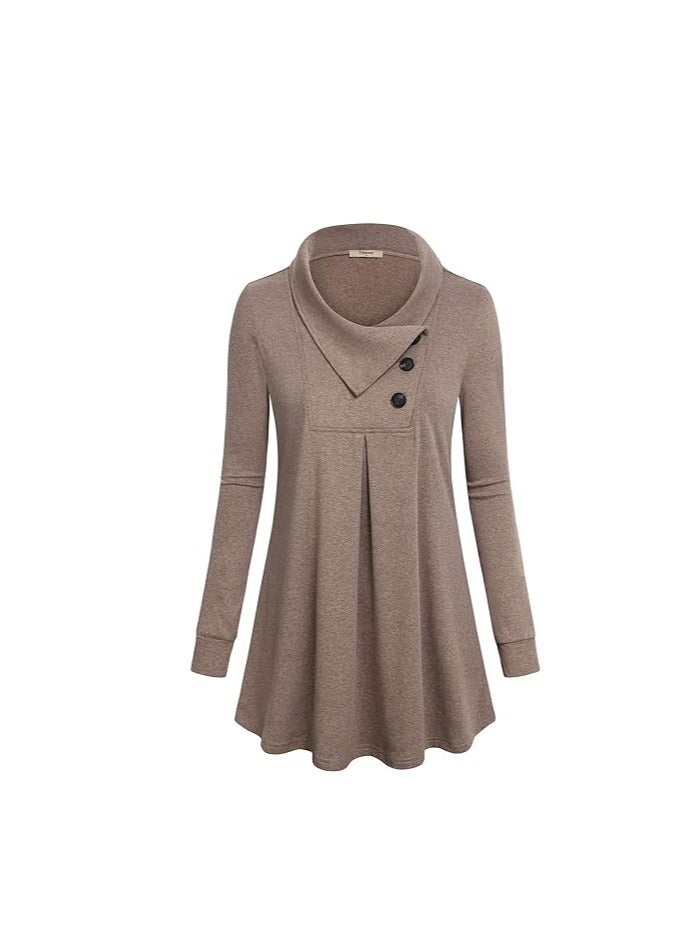 Women's Long Sleeve Button Lapel Pullover Tunic Swing Sweatshirt  - Image 1