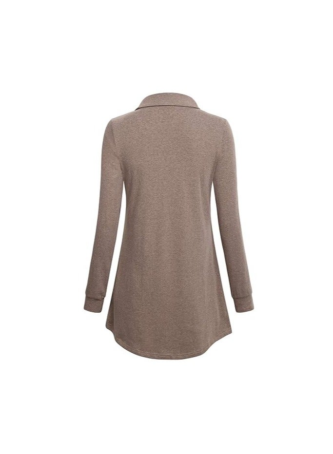 Women's Long Sleeve Button Lapel Pullover Tunic Swing Sweatshirt  - Image 5