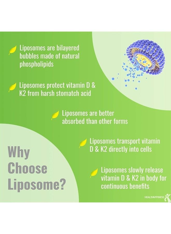 UpNourish - Liposomal Vitamin D3 K2 MK7 365 Softgels - VIT D3 5000 IU + K2 100 mcg with Organic Coconut Oil - K2 D3 Vitamin Supplement - Vitamin D and K Supplement - Non GMO Gluten Free - Image 1