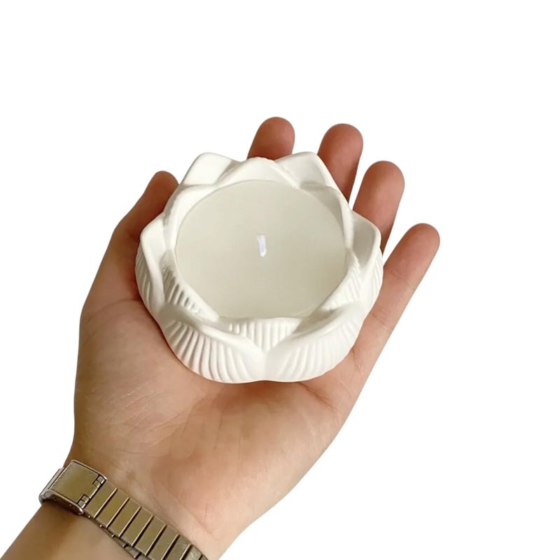 Itisha Treendzs Itisha Treendzs Lotus Shaped Scented Soy Candle Reuse as a Candle Holders White Resin Set of 2  - Image 3