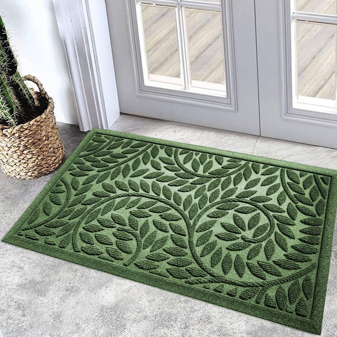 FRONT DOOR MAT ENTRANCEDURABLE HEAVY DUTY WELCOME MATTHICK ABSORBENT NATURAL RUBBER NON SLIP MATSTURDY ENTRYWAY GREEN 17X30