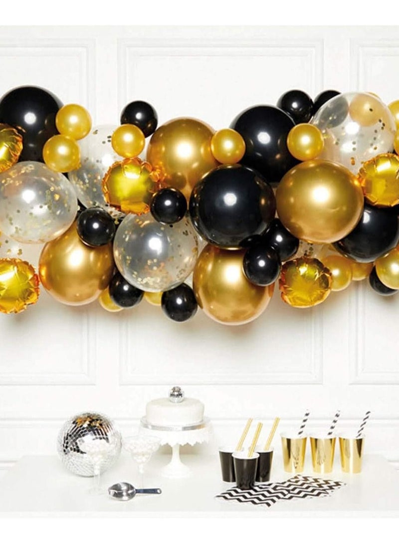 Amscan Black, Gold and Silver DIY Latex Balloon Arch Garland Kit - 66 Pieces, 4m Balloon Decorations for Birthday, Wedding, Baby Shower, Bridal Shower - Image 1