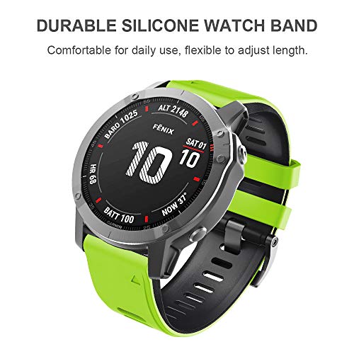 ANCOOL for Fenix 6X Pro Watch Band/Fenix 5X Watch Band/Fenix 7X Watch Band 26MM Silicone Watch Band for Fenix 8 51mm/6X/5X Plus/7X Pro(Green-Black) - Image 4